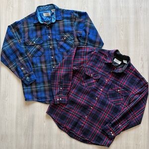2 Vintage 70s Sears The Mens Store Flannel Wool Blend Sz M Cabincore Lumberjack